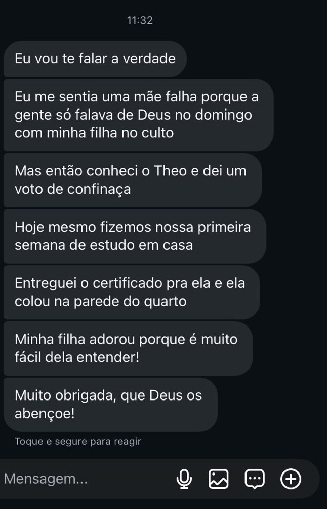 Print WhatsApp — depoimento de família